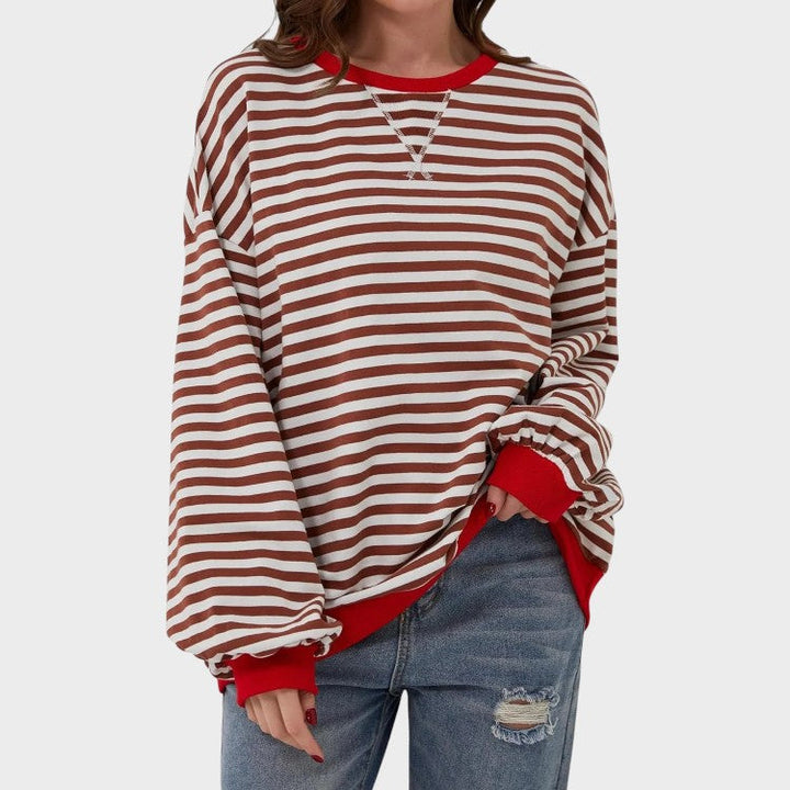 Alma | Casual Long Sleeve Sweatshirt with Round Neck and Stripe Pattern