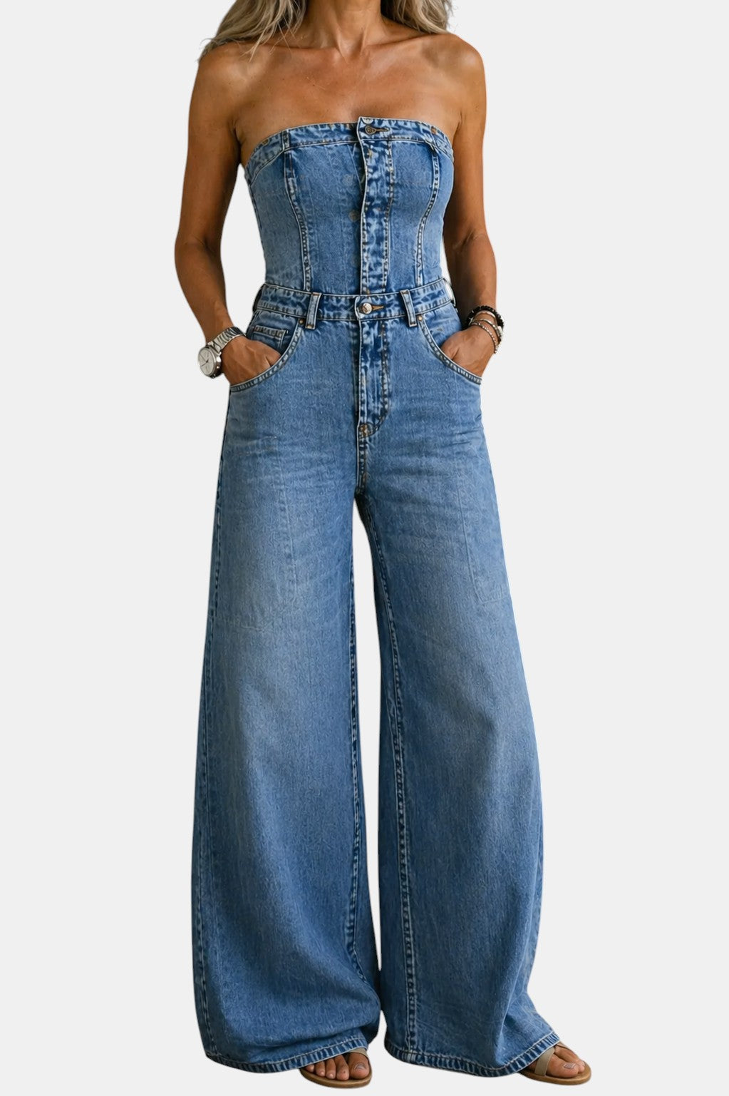Linda | Strapless Denim Jumpsuit