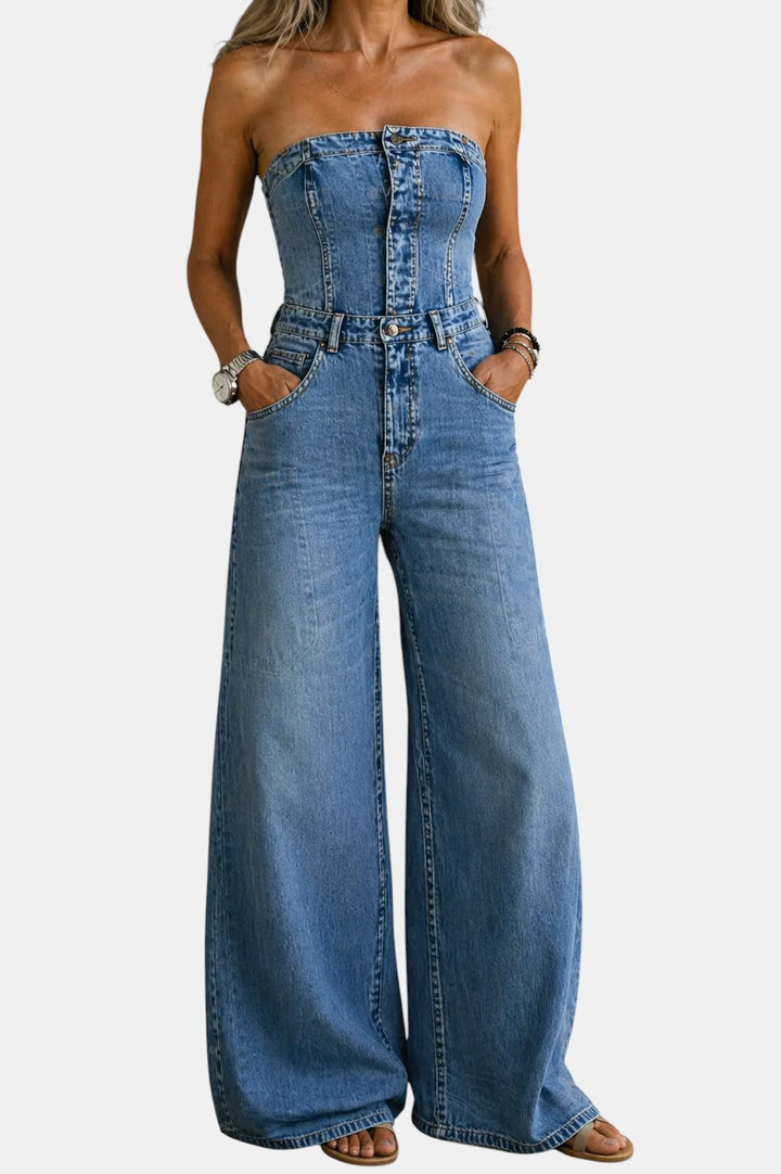 Linda | Strapless Denim Jumpsuit