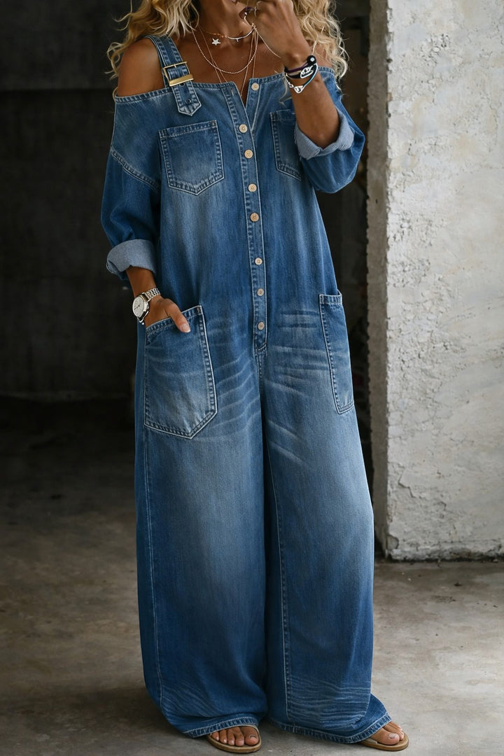 SOPHIA | Off Shoulder Denim Jumpsuit
