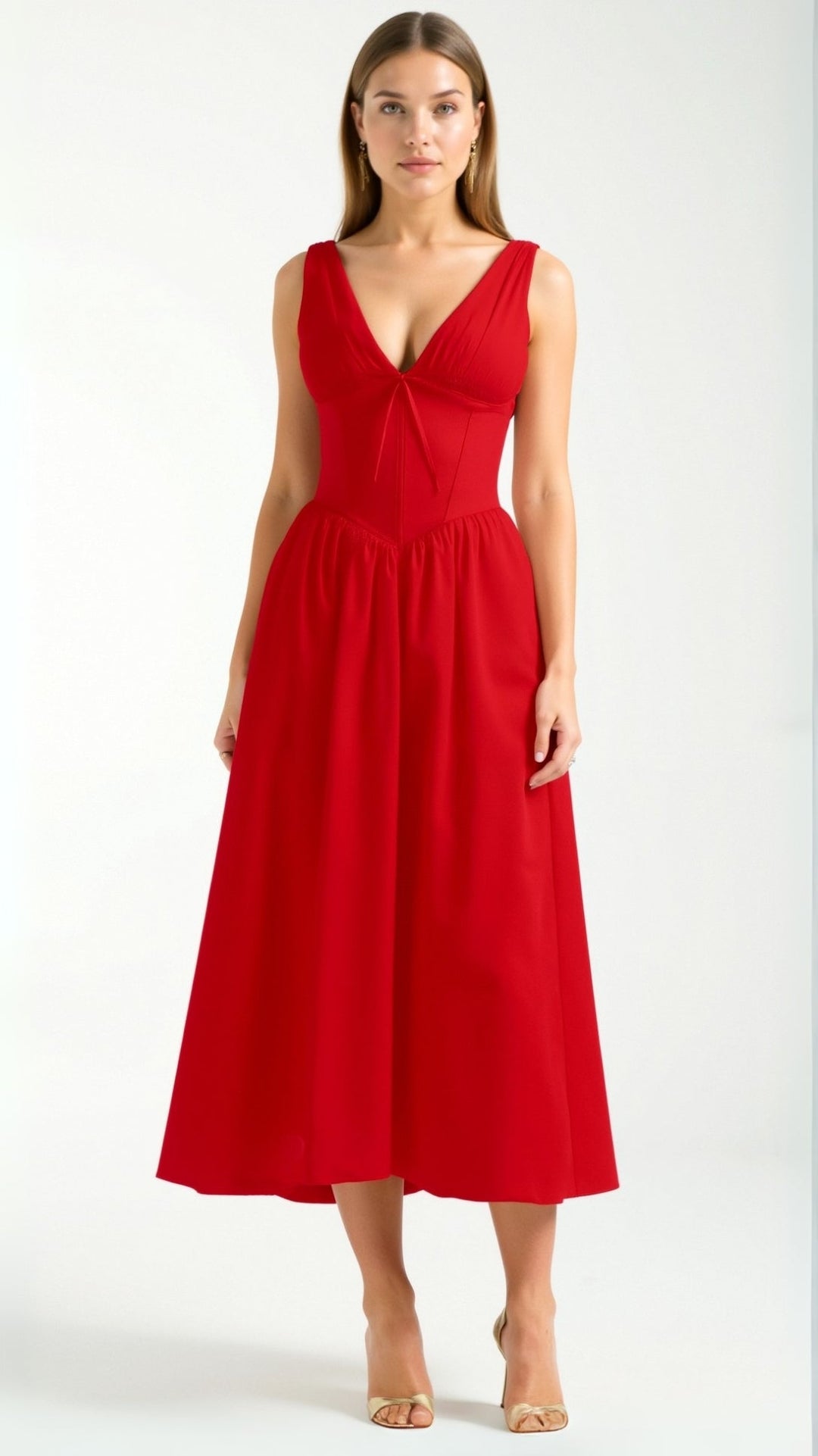 Emma Elegant Midi Plunge Dress
