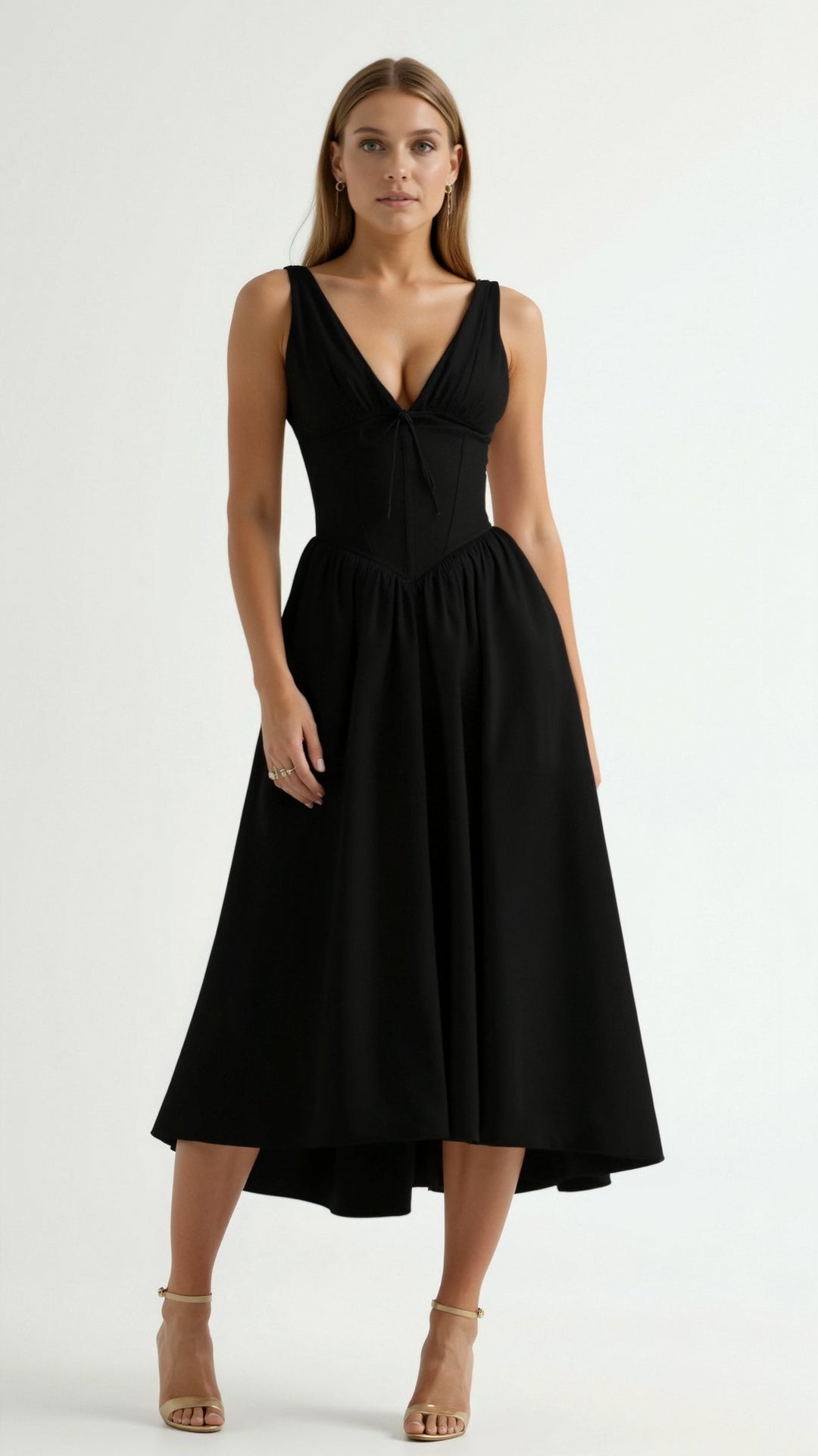 Emma Elegant Midi Plunge Dress