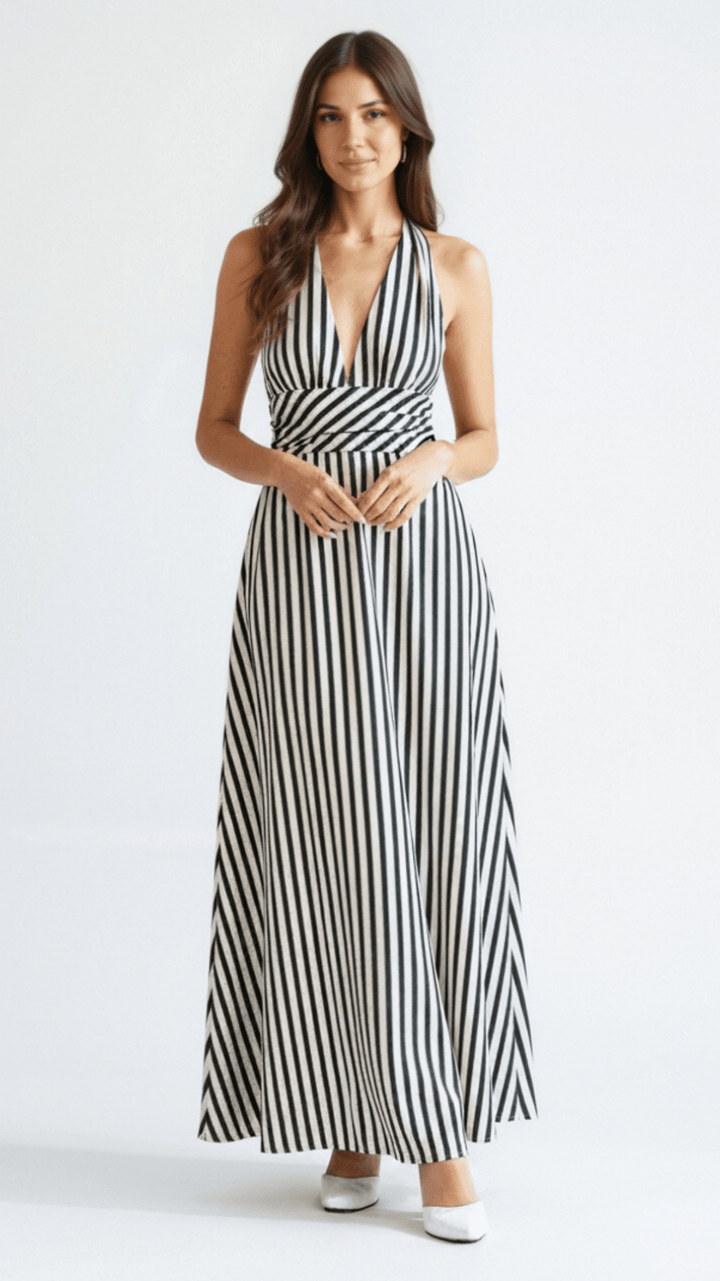 Lila Striped Plunge Maxi Dress