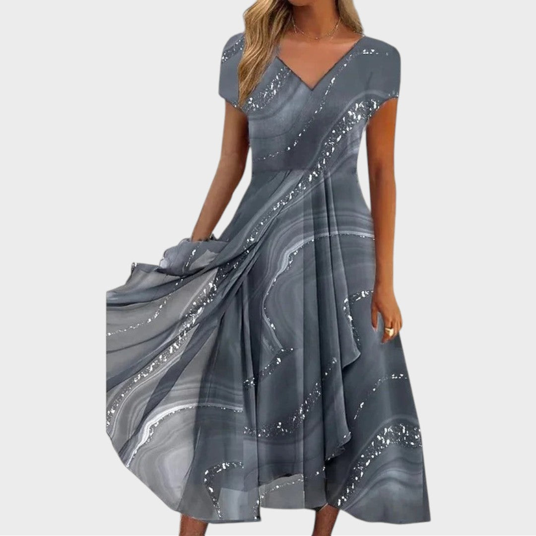 Isha | Elegant Midi Dress with V-Neck