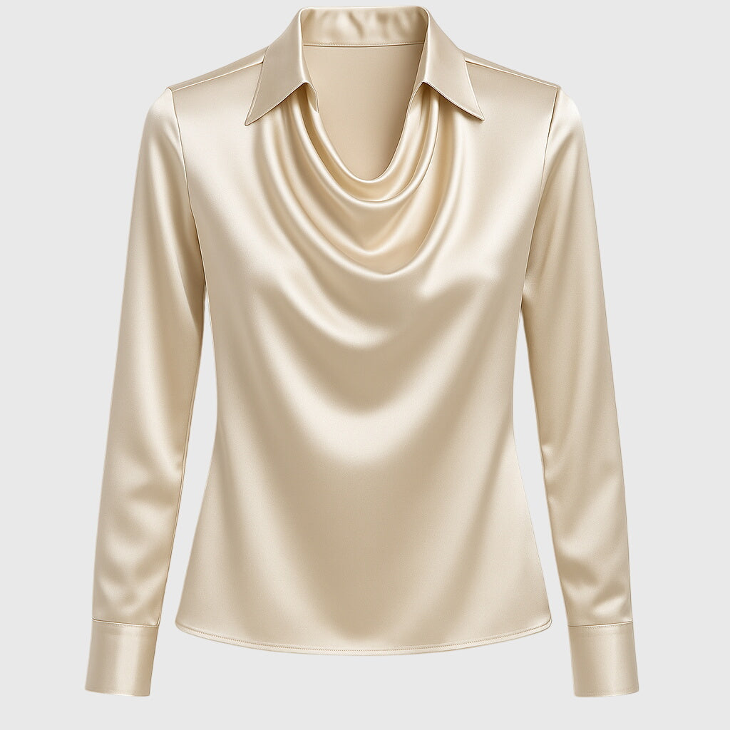 Sylvie | Luxurious Shiny Blouse with Pleated Neckline