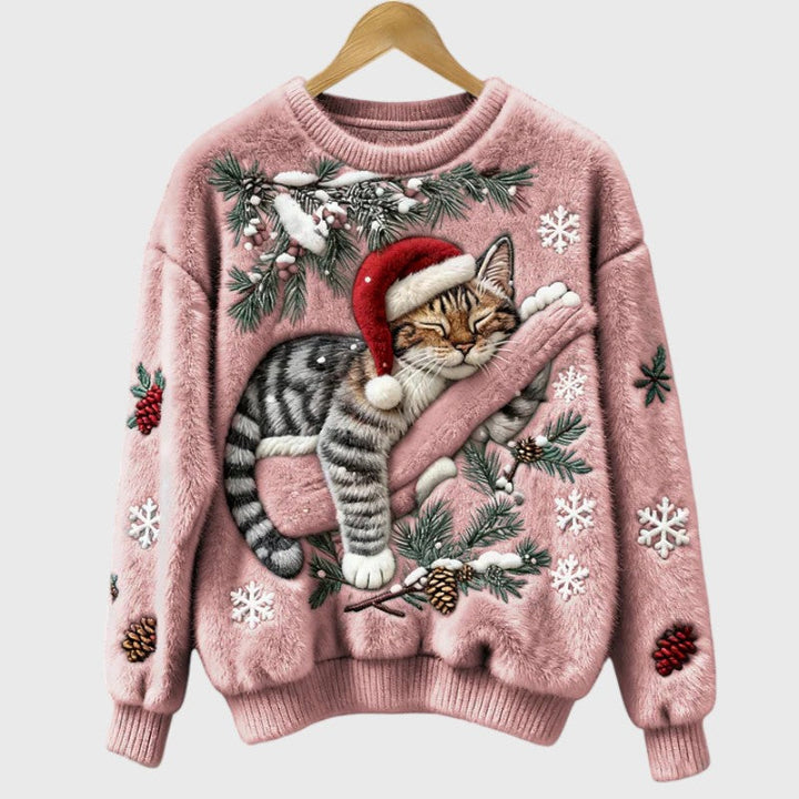 Stefany | Fuzzy jumper with cat for the festive season