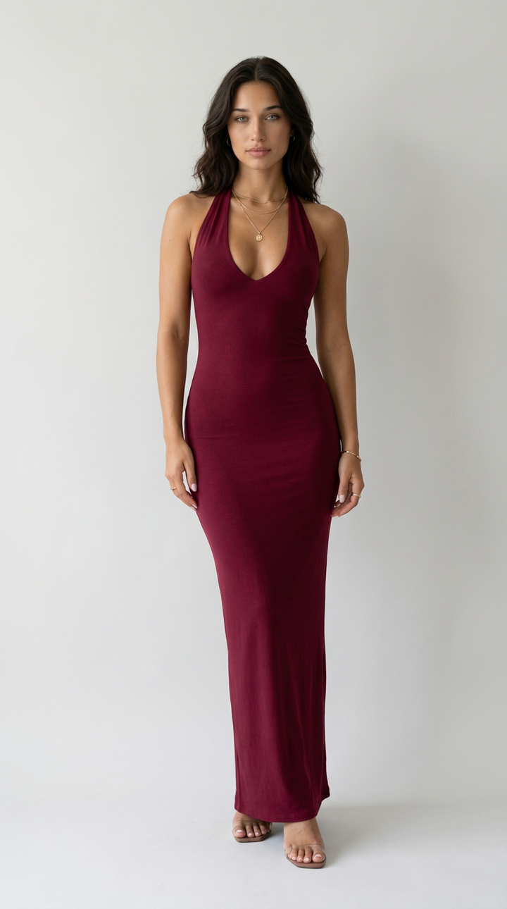 Valentina Sculpted Halter Maxi Dress