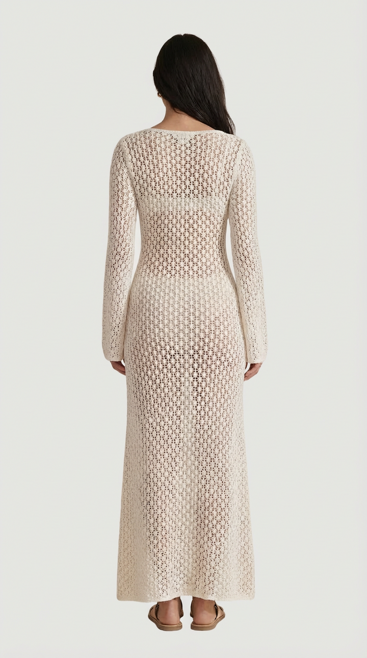 Elara Open-Knit Long Sleeve Maxi Dress