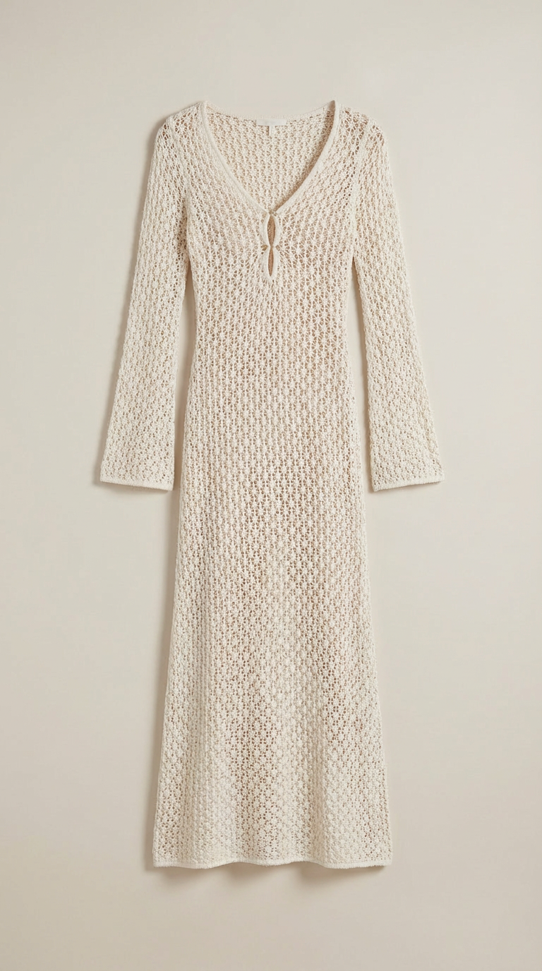 Elara Open-Knit Long Sleeve Maxi Dress